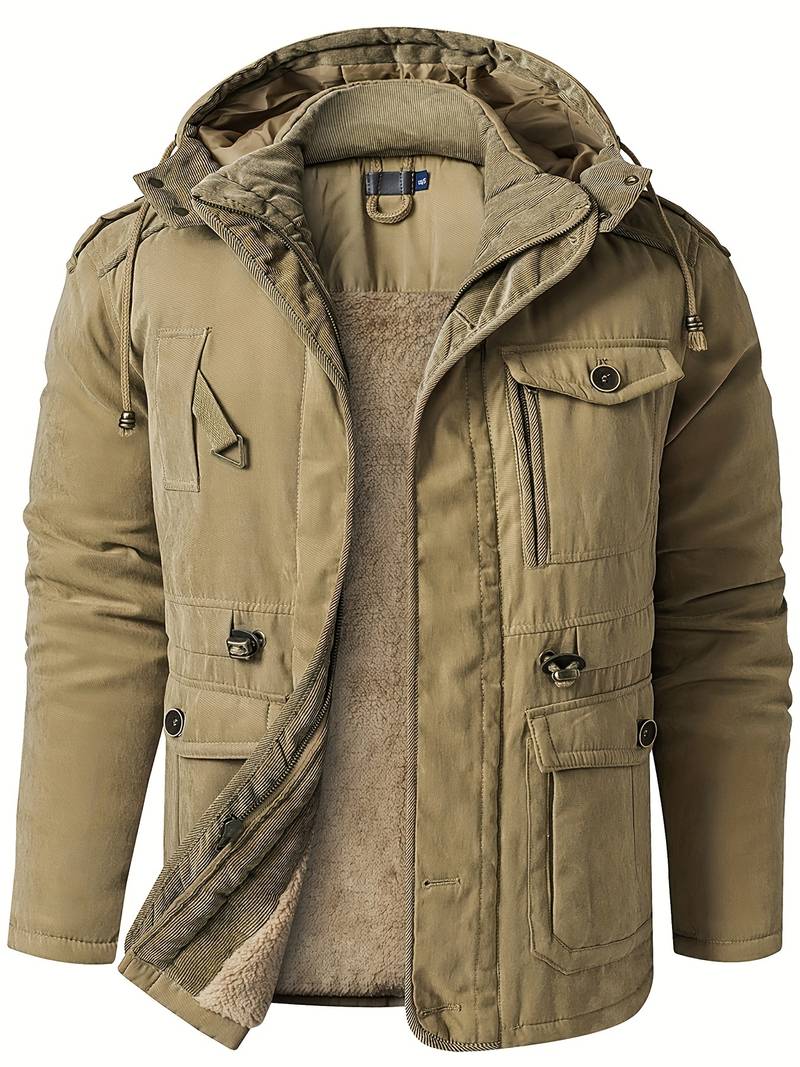 Frachtjacke – Winterparka mit Kapuze, Fleecefutter und Taschen-Khaki-S-Chaps Herrenmode