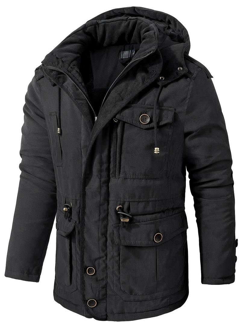 Frachtjacke – Winterparka mit Kapuze, Fleecefutter und Taschen-Schwarz-S-Chaps Herrenmode