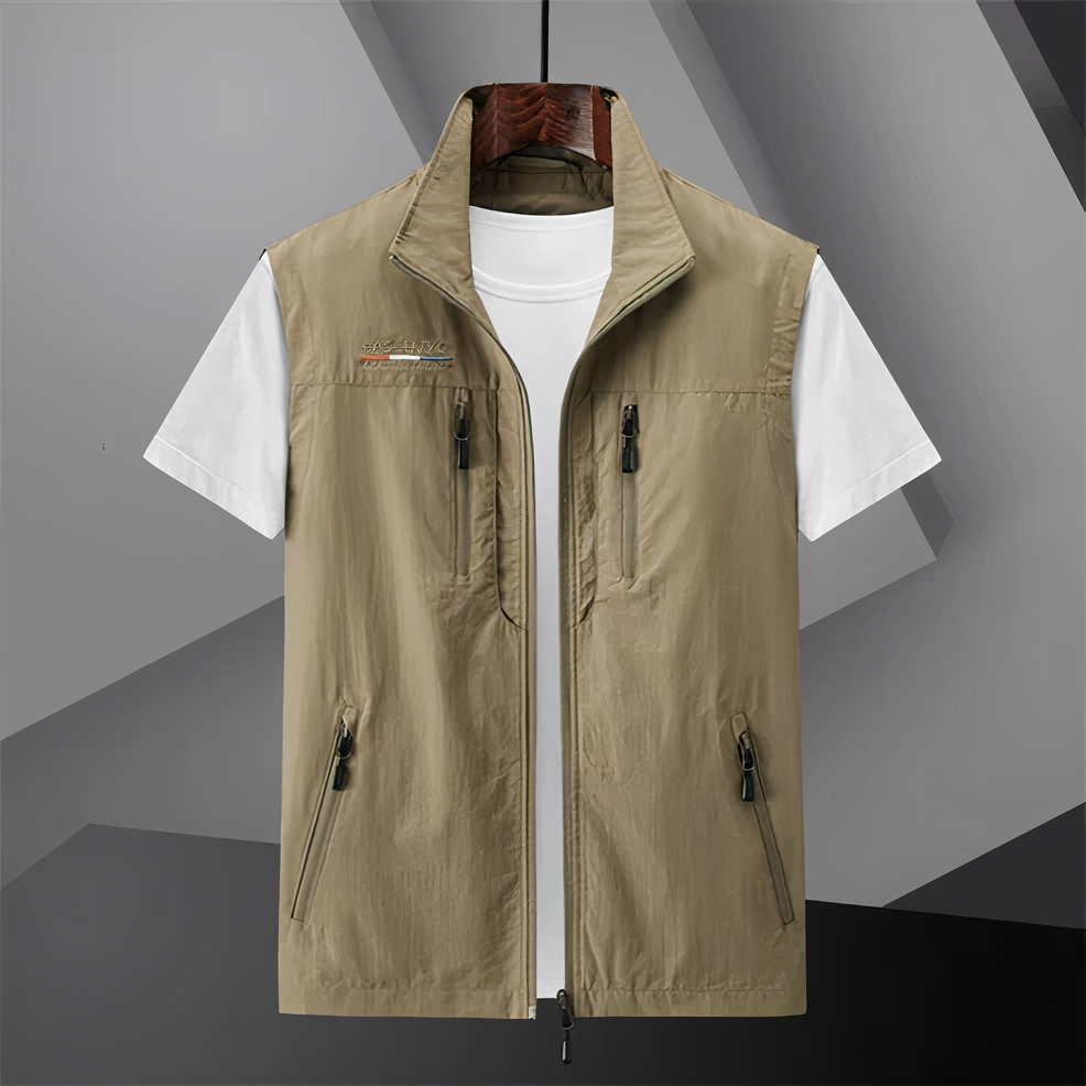 Frachtweste | Leicht | Ärmellos | Outdoor-Weste | Herrenweste-Khaki-M-Chaps Herrenmode