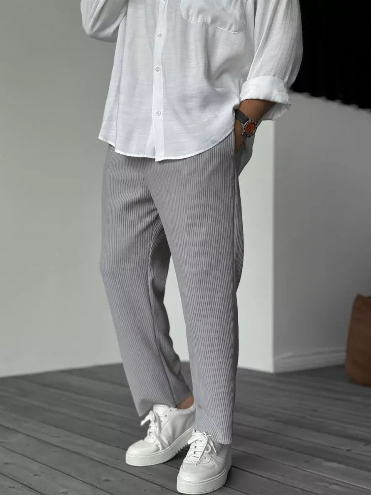 Freizeithosen | Gerippt | Elastischer Bund | Gerade geschnittene Hose | Herrenhosen-Grau-S-Chaps Herrenmode