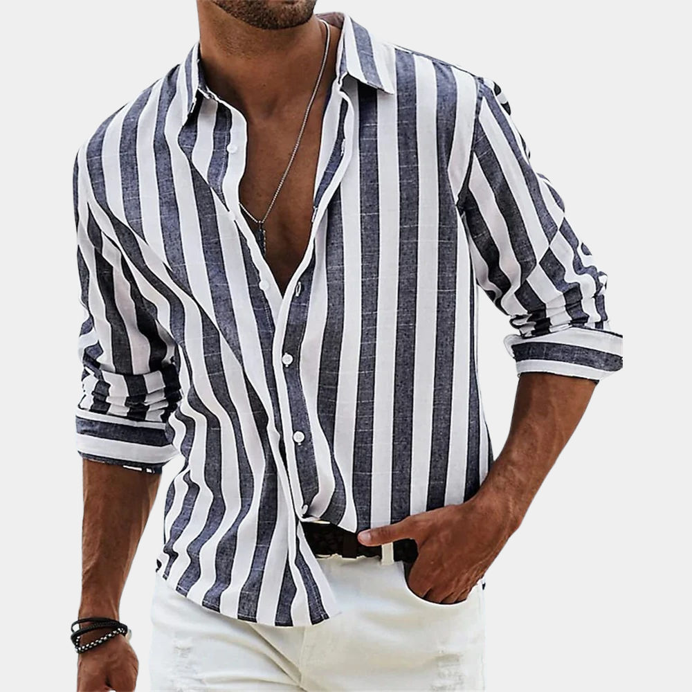 Gestreiftes Hemd - Atmungsaktiv - Lange Ärmel - Hemd mit Knopfleiste - Herrenhemd-Dunkelgrau-S-Chaps Herrenmode