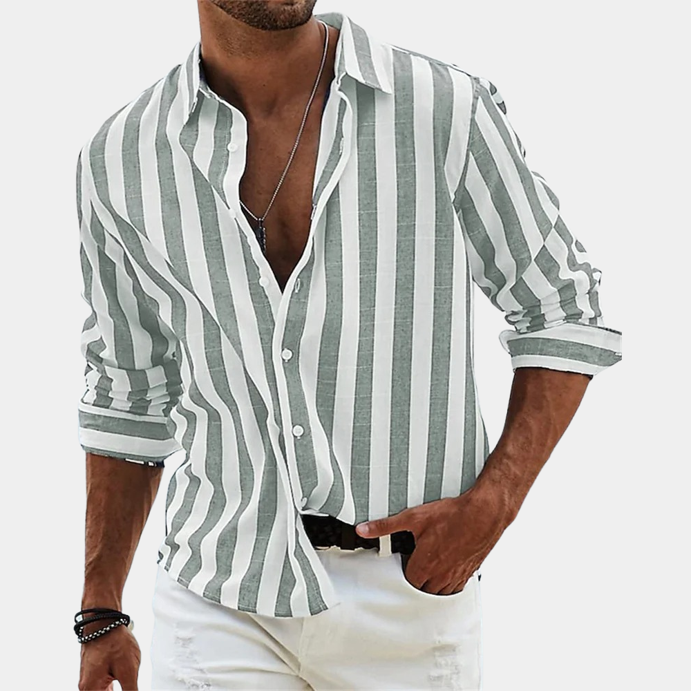 Gestreiftes Hemd - Atmungsaktiv - Lange Ärmel - Hemd mit Knopfleiste - Herrenhemd-Grau-S-Chaps Herrenmode