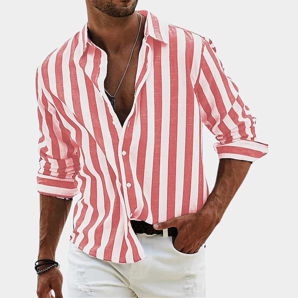 Gestreiftes Hemd - Atmungsaktiv - Lange Ärmel - Hemd mit Knopfleiste - Herrenhemd-Rot-S-Chaps Herrenmode