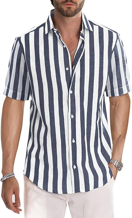 Gestreiftes Hemd | Knopfleiste | Kragen | Kurzarmhemd | Herrenhemd-Chaps Herrenmode