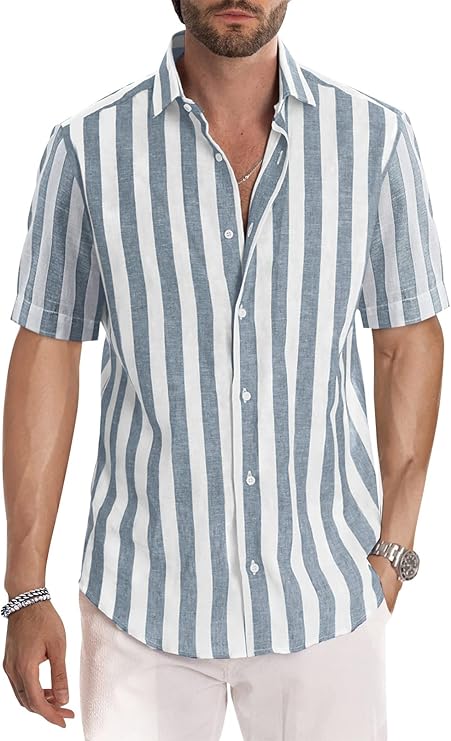 Gestreiftes Hemd | Knopfleiste | Kragen | Kurzarmhemd | Herrenhemd-Chaps Herrenmode