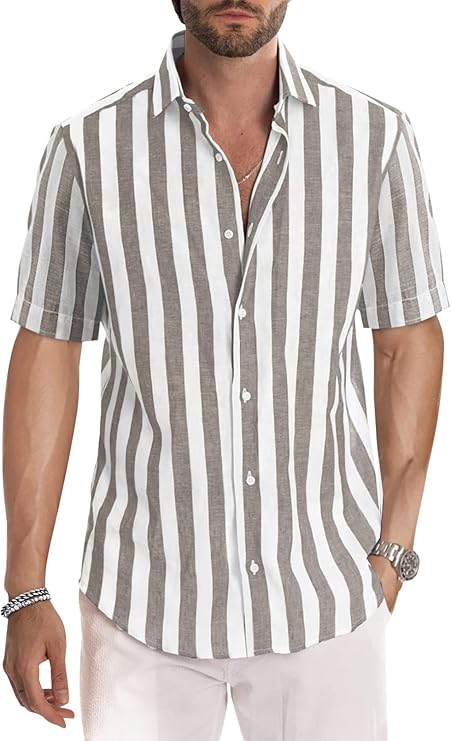 Gestreiftes Hemd | Knopfleiste | Kragen | Kurzarmhemd | Herrenhemd-Grau-S-Chaps Herrenmode