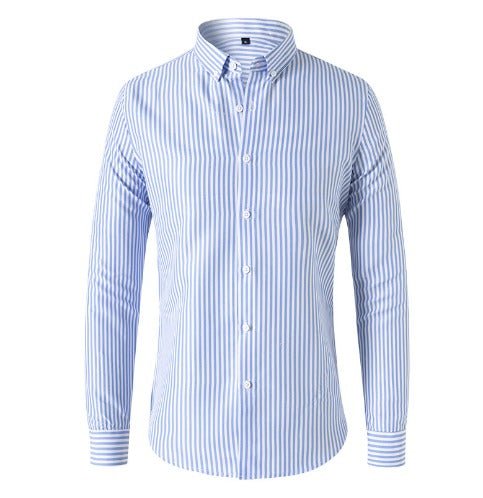 Gestreiftes Hemd - Langärmeliges Hemd mit Knopfleiste für Männer-Hellblau-S-Chaps Herrenmode