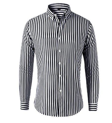 Gestreiftes Hemd - Langärmeliges Hemd mit Knopfleiste für Männer-Schwarz-S-Chaps Herrenmode