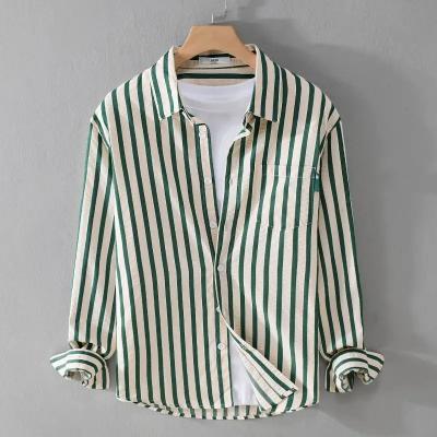 Gestreiftes Hemd - Polo - Button-Up - Langarmhemd - Herrenhemden-Grün-S-Chaps Herrenmode