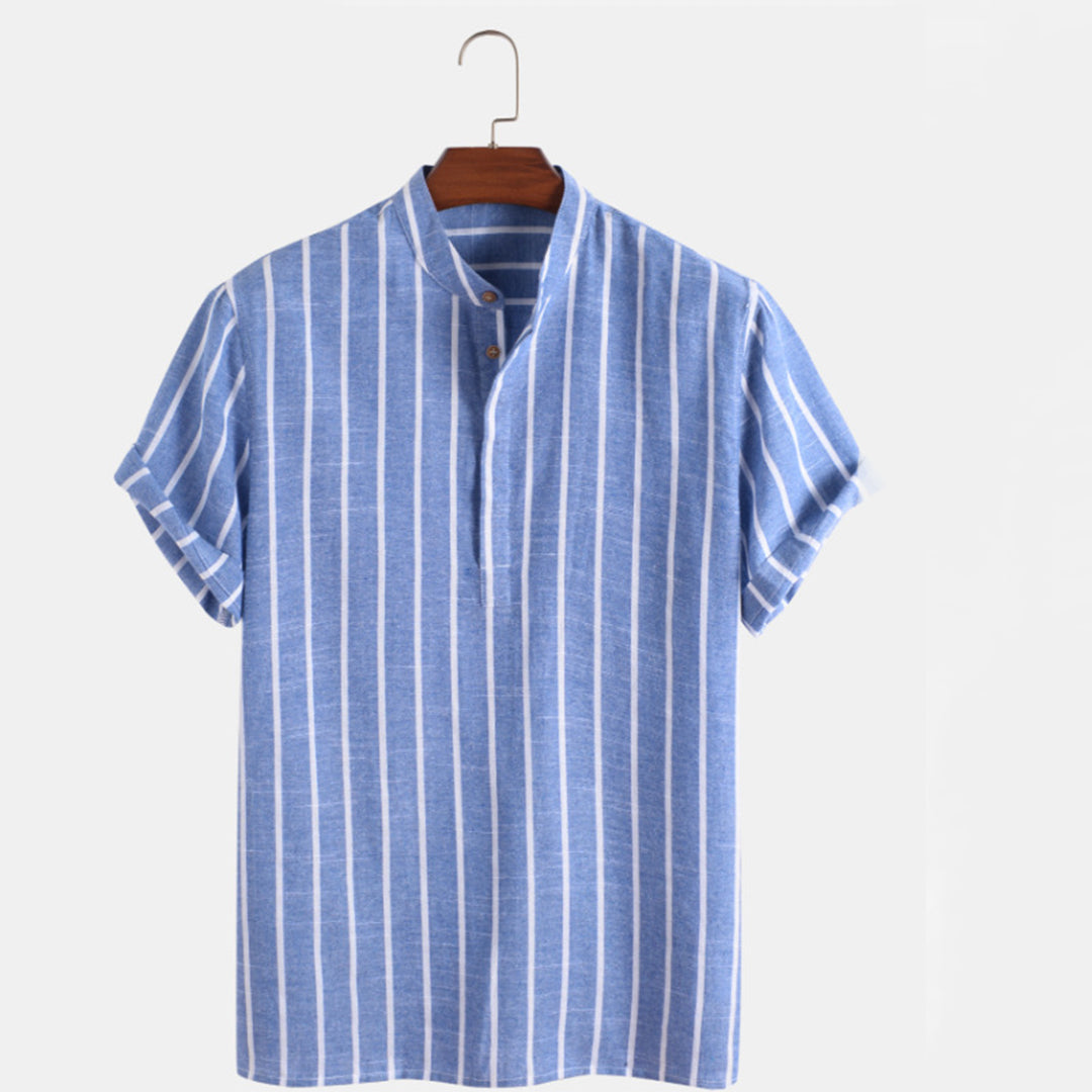 Gestreiftes Hemd - Sommer - zugeknöpft - Kurzarmhemd - Herrenhemden-Blau-M-Chaps Herrenmode