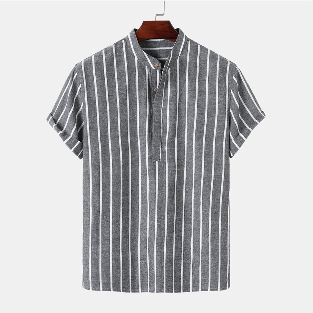 Gestreiftes Hemd - Sommer - zugeknöpft - Kurzarmhemd - Herrenhemden-Schwarz-M-Chaps Herrenmode