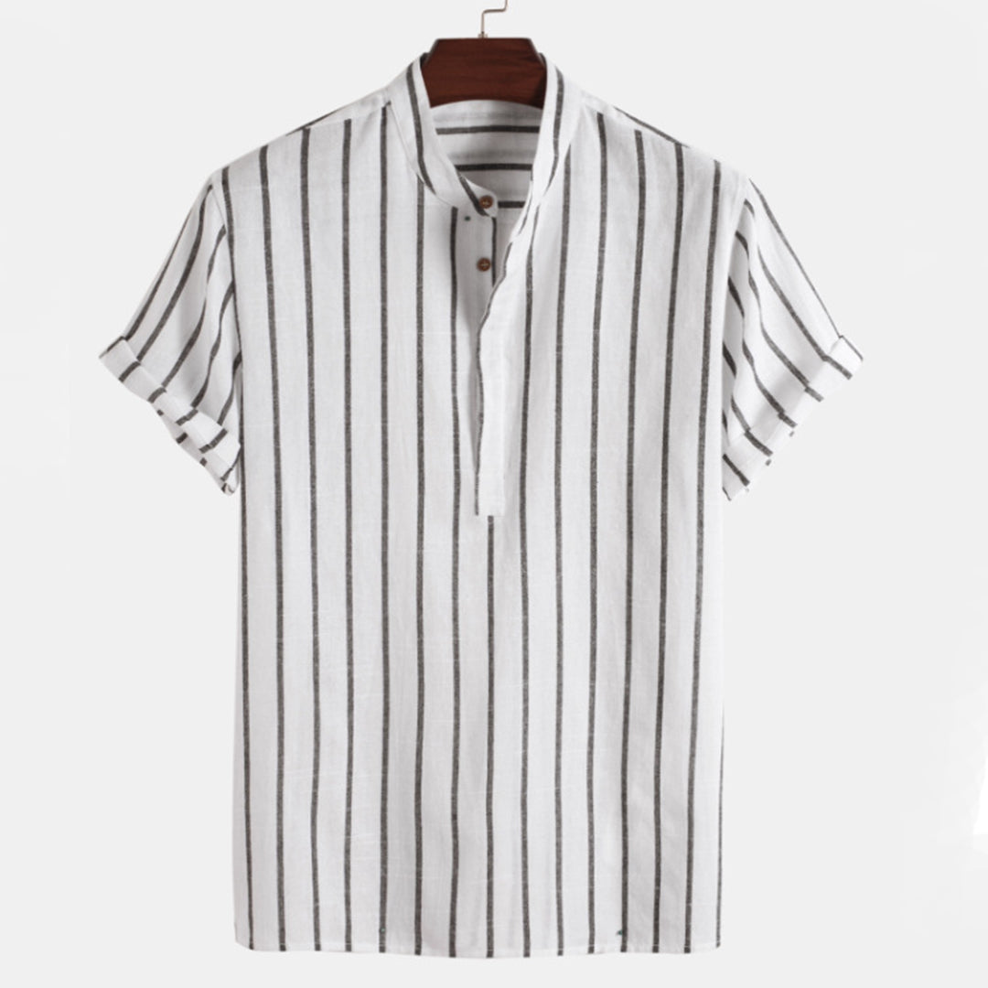 Gestreiftes Hemd - Sommer - zugeknöpft - Kurzarmhemd - Herrenhemden-Weiß-M-Chaps Herrenmode