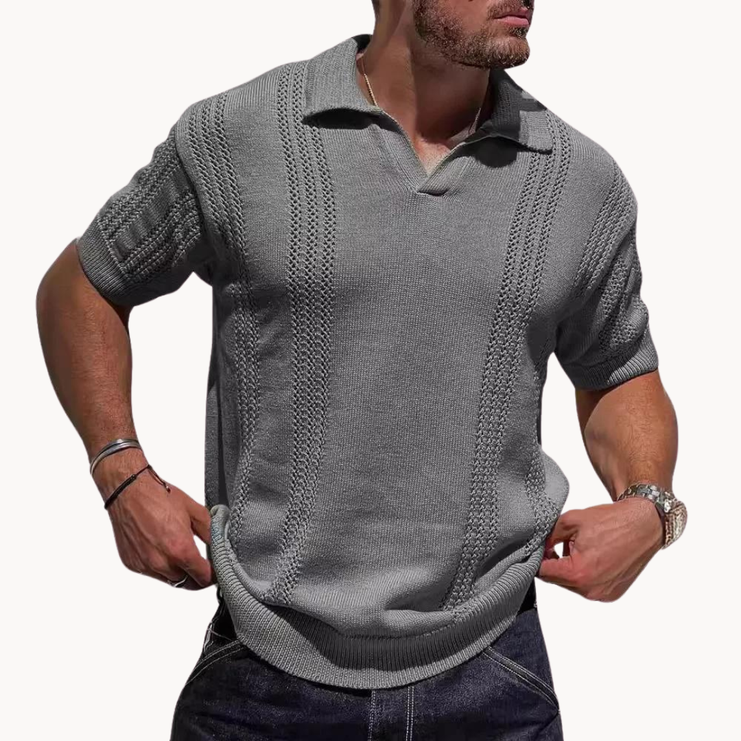 Gestricktes Polo - Kurzarm - knopflos - Polo T-Shirt - Polo Shirts-Grau-S-Chaps Herrenmode