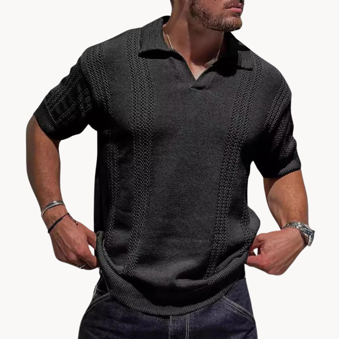 Gestricktes Polo - Kurzarm - knopflos - Polo T-Shirt - Polo Shirts-Schwarz-S-Chaps Herrenmode