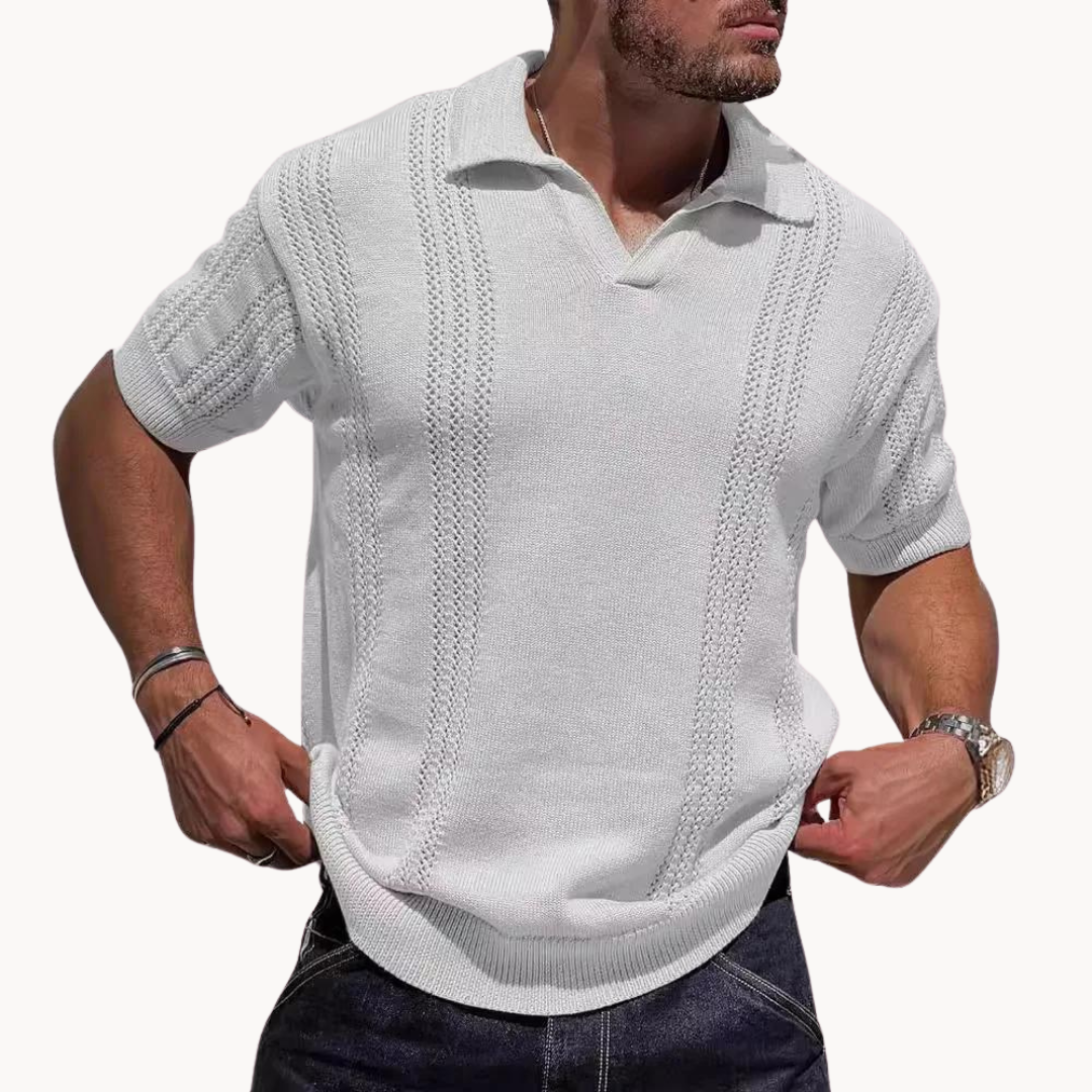 Gestricktes Polo - Kurzarm - knopflos - Polo T-Shirt - Polo Shirts-Weiß-S-Chaps Herrenmode
