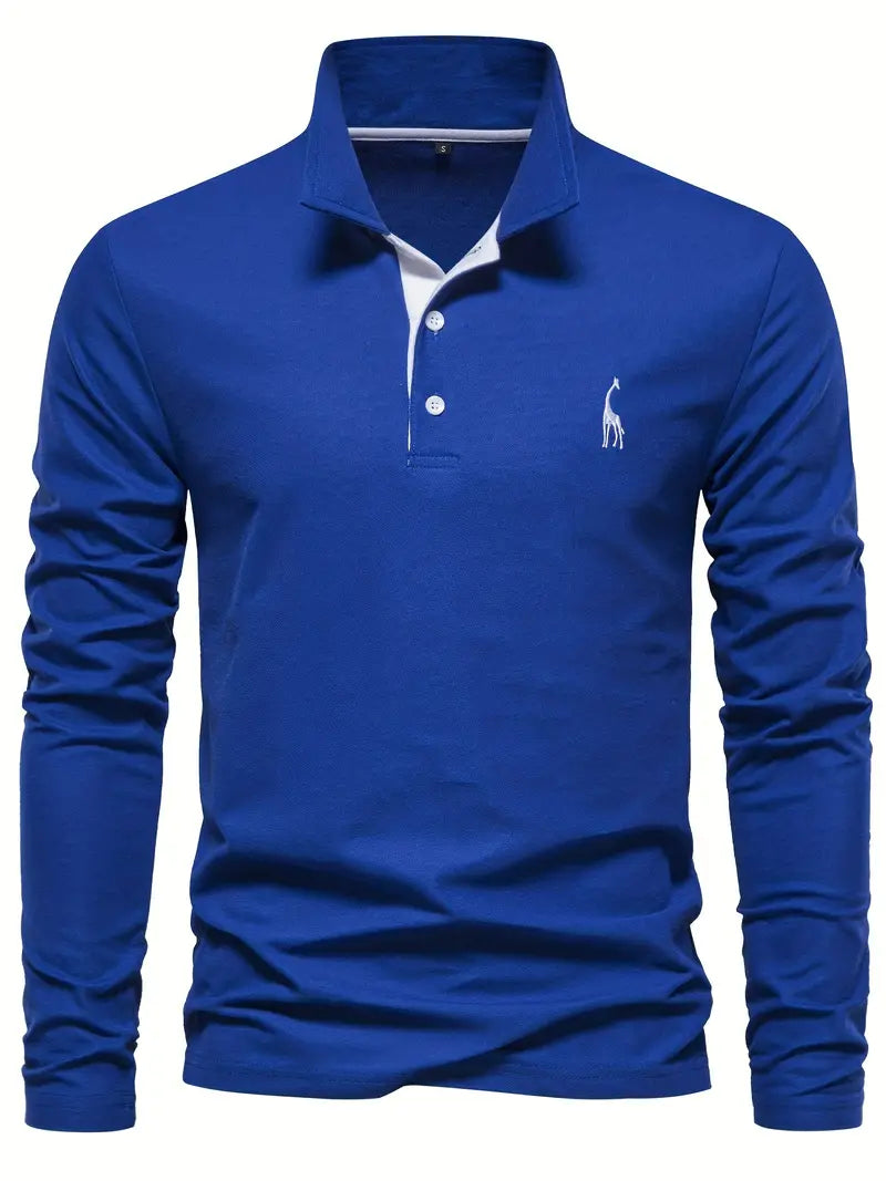 Giraffe Polohemd | Langarmhemd mit Revers für Männer-Blau-S-Chaps Herrenmode