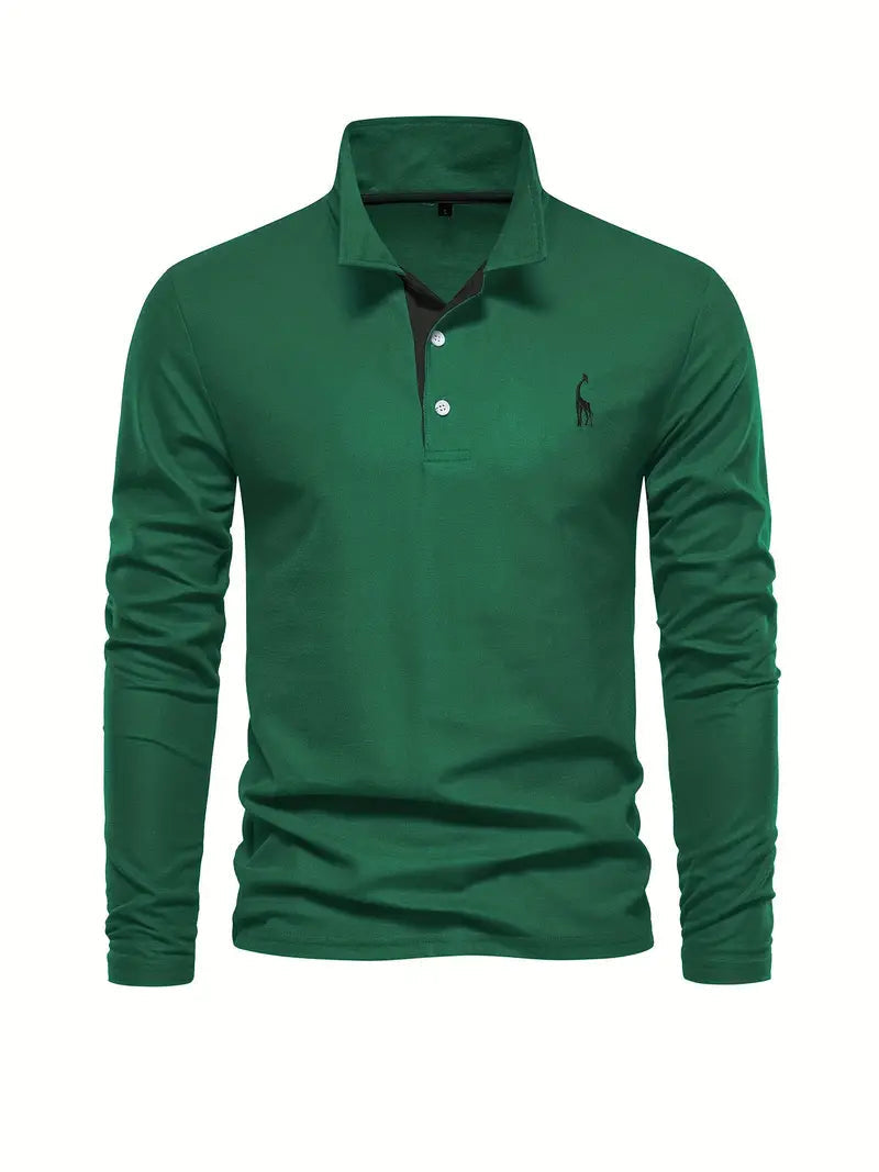 Giraffe Polohemd | Langarmhemd mit Revers für Männer-Dunkelgrün-S-Chaps Herrenmode