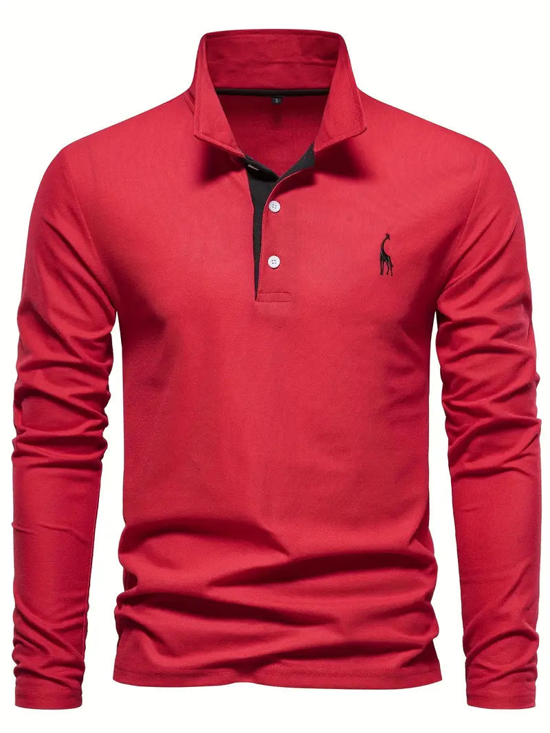 Giraffe Polohemd | Langarmhemd mit Revers für Männer-Rot-S-Chaps Herrenmode