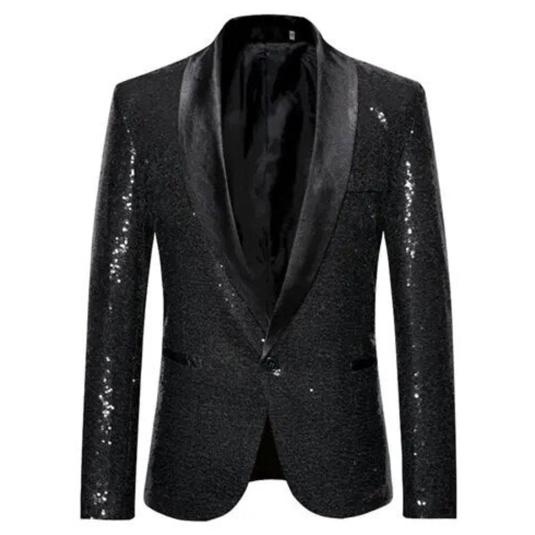 Glitzerblazer | Einreihig | Glitzernd | Partyblazer | Herrenblazer-Schwarz-S-Chaps Herrenmode