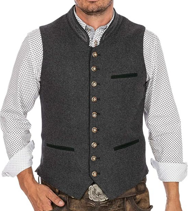 Graue Weste - Klassische ärmellose einreihige Anzugweste für Männer-Chaps Herrenmode
