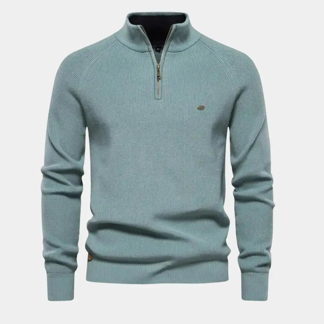 Halb-Reißverschluss-Pullover | Gestrickt | Reißverschluss am Hals | Polo-Pullover | Herren-Pullover mit Viertel-Reißverschluss-Grün-S-Chaps Herrenmode
