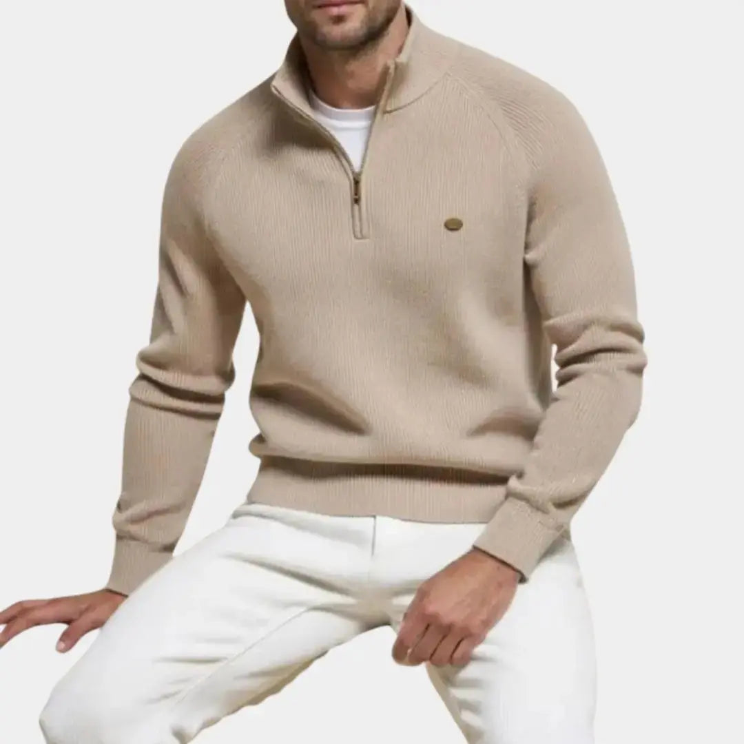Halb-Reißverschluss-Pullover | Gestrickt | Reißverschluss am Hals | Polo-Pullover | Herren-Pullover mit Viertel-Reißverschluss-Khaki-S-Chaps Herrenmode