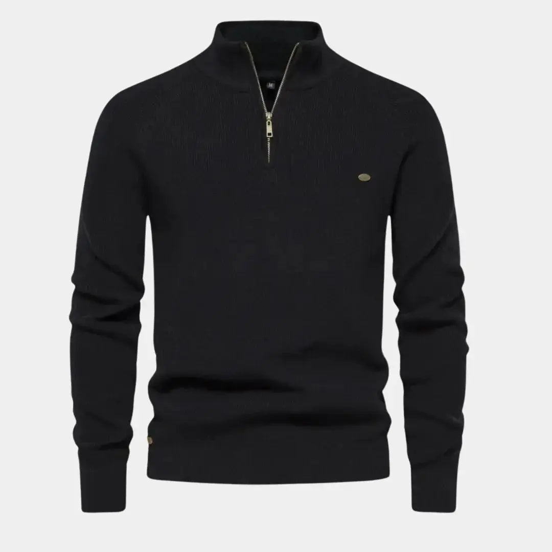 Halb-Reißverschluss-Pullover | Gestrickt | Reißverschluss am Hals | Polo-Pullover | Herren-Pullover mit Viertel-Reißverschluss-Schwarz-S-Chaps Herrenmode