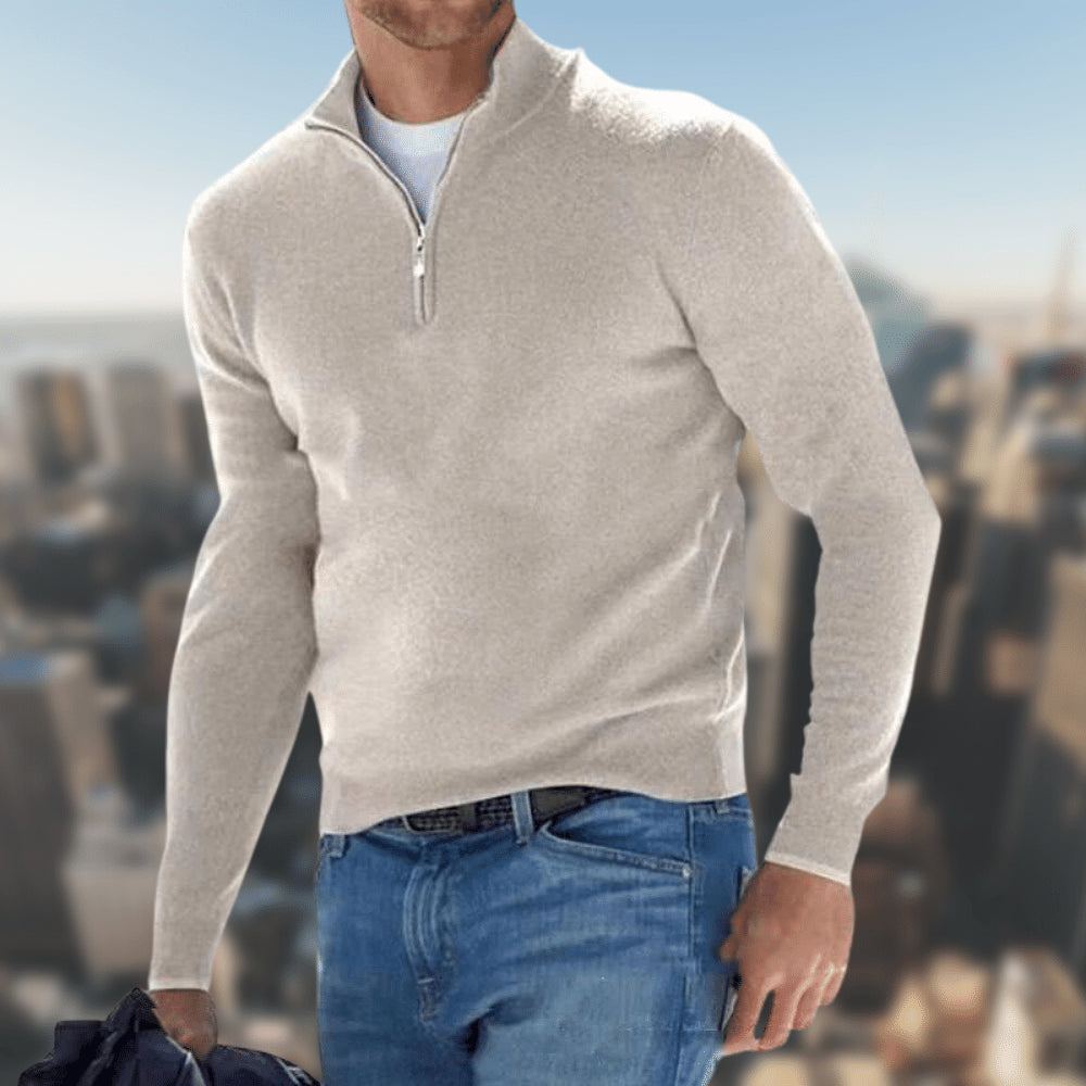 Halber Reißverschluss-Pullover | Gestrickt | Langarm | Pullover-Pullover | Herren Pullover mit viertel Reißverschluss-Creme-S-Chaps Herrenmode