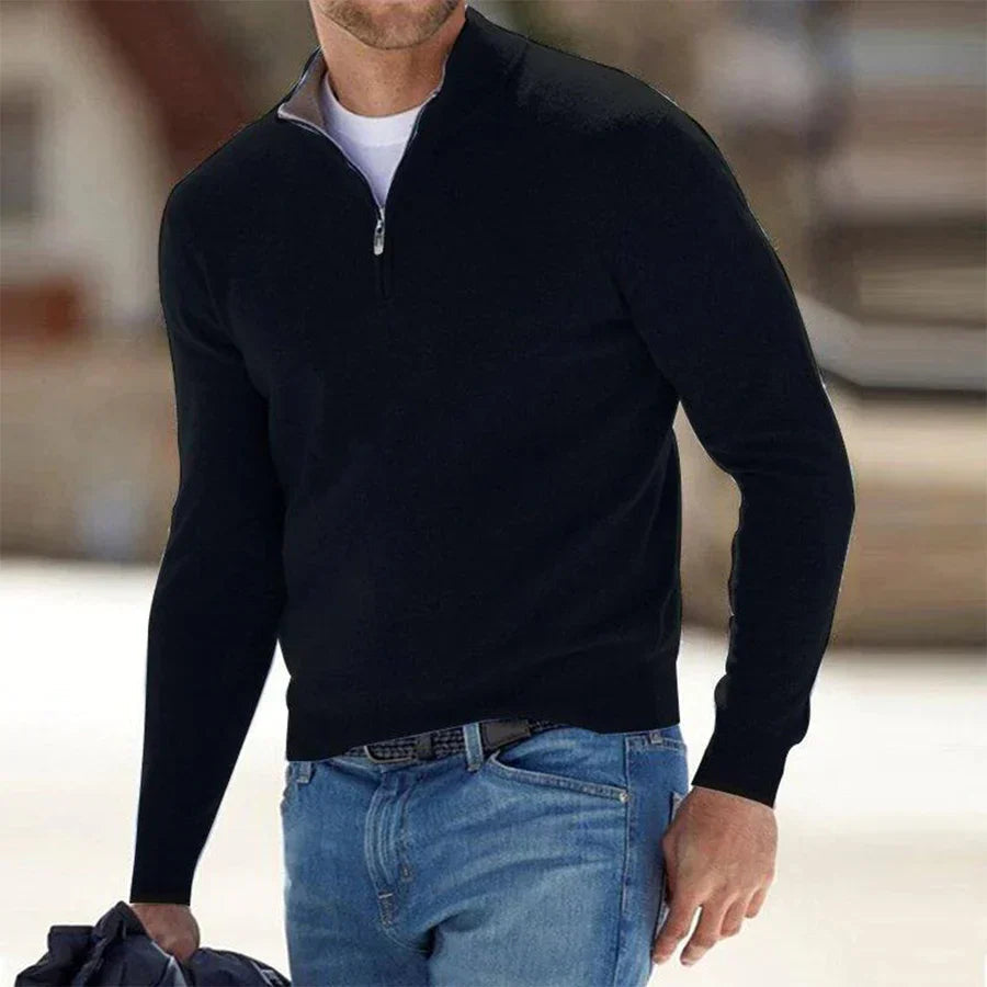 Halber Reißverschluss-Pullover | Gestrickt | Langarm | Pullover-Pullover | Herren Pullover mit viertel Reißverschluss-Schwarz-S-Chaps Herrenmode