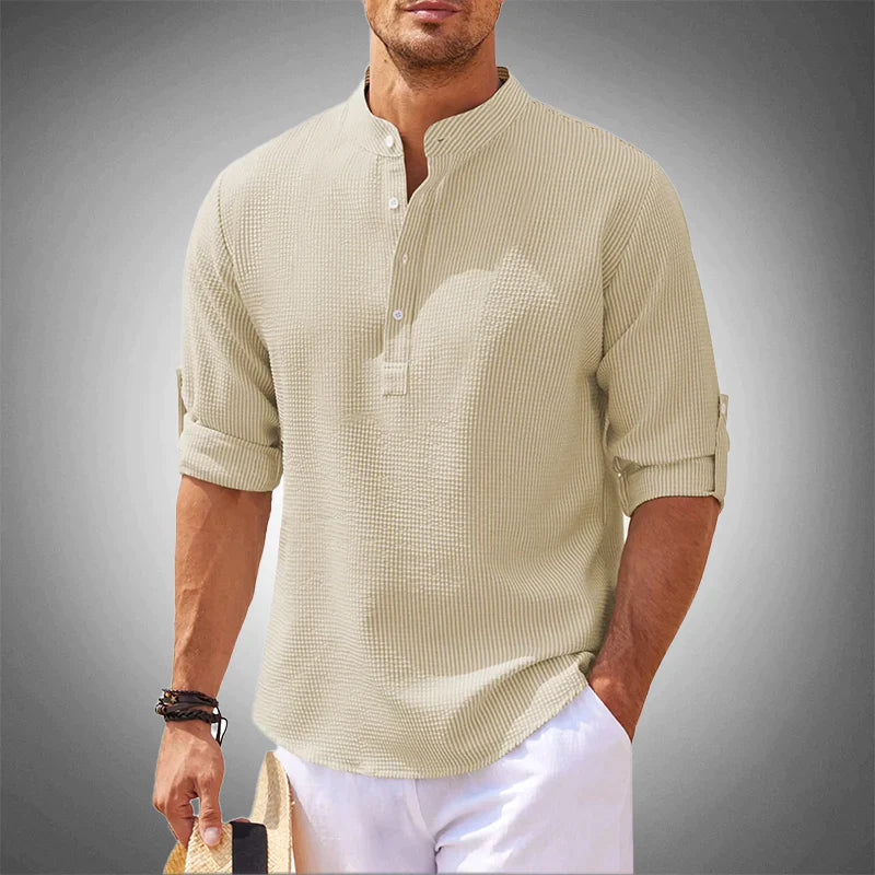 Halbknopfhemd – atmungsaktives, locker sitzendes Langarm-Poloshirt für Herren-Beige-S-Chaps Herrenmode