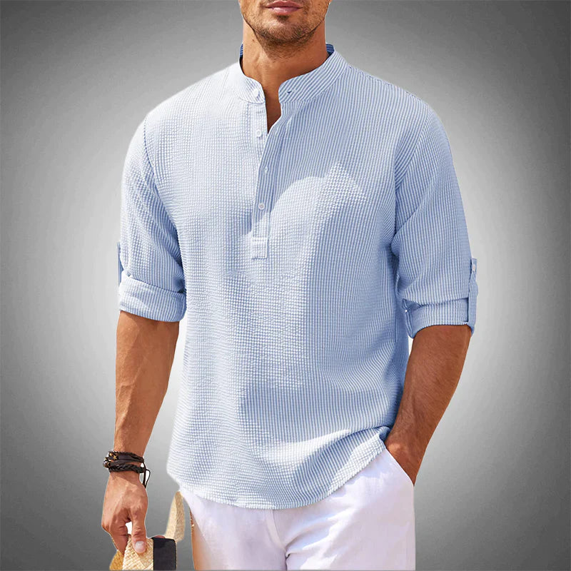 Halbknopfhemd – atmungsaktives, locker sitzendes Langarm-Poloshirt für Herren-Blau-S-Chaps Herrenmode