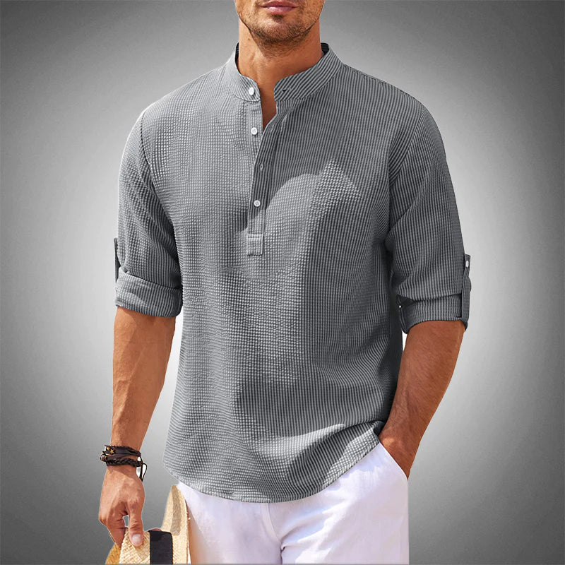 Halbknopfhemd – atmungsaktives, locker sitzendes Langarm-Poloshirt für Herren-Grau-S-Chaps Herrenmode