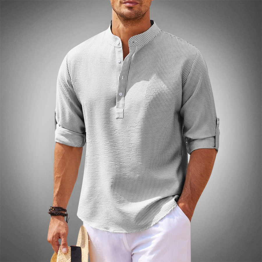 Halbknopfhemd – atmungsaktives, locker sitzendes Langarm-Poloshirt für Herren-Hellgrau-S-Chaps Herrenmode