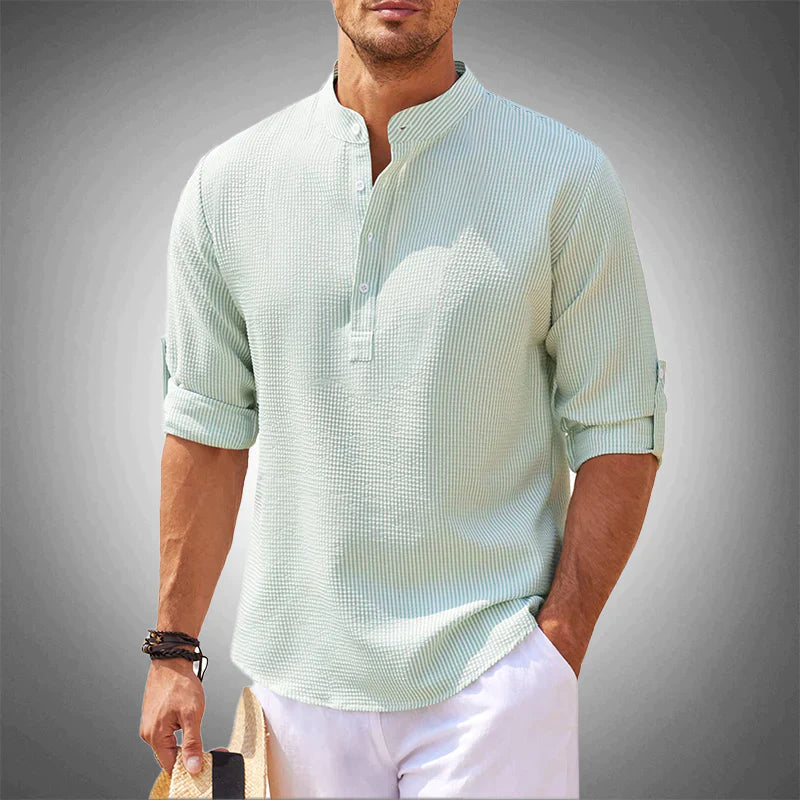 Halbknopfhemd – atmungsaktives, locker sitzendes Langarm-Poloshirt für Herren-Hellgrün-S-Chaps Herrenmode