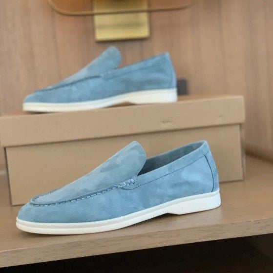 Halbschuhe | Bequem | Slip-On | Wildleder-Slipper | Herrenschuhe-Hellblau-38-Chaps Herrenmode