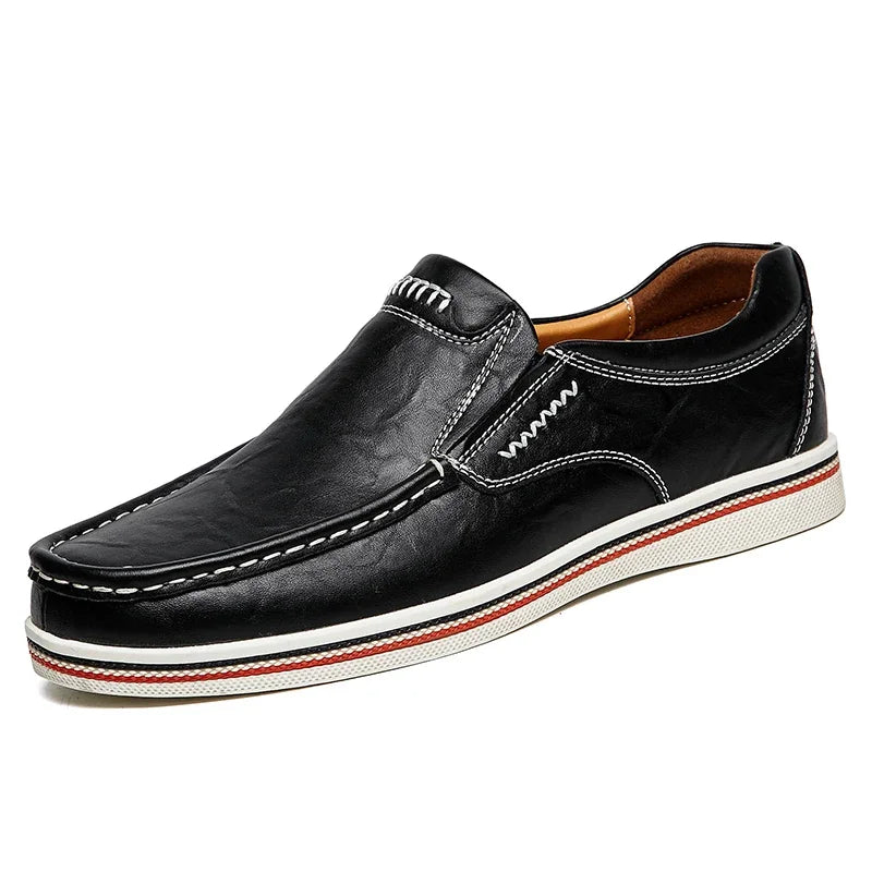Halbschuhe – Slip-On – ergonomisch – Lederhalbschuhe – Herrenschuhe-Schwarz-38-Chaps Herrenmode