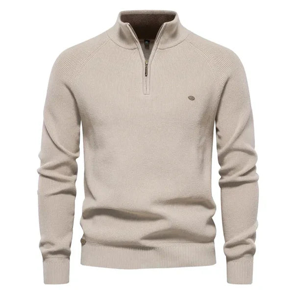 Half Zip Pullover - Baumwolle - Warm - Strickpullover - Herren Quarter Zip Pullover-Khaki-S-Chaps Herrenmode