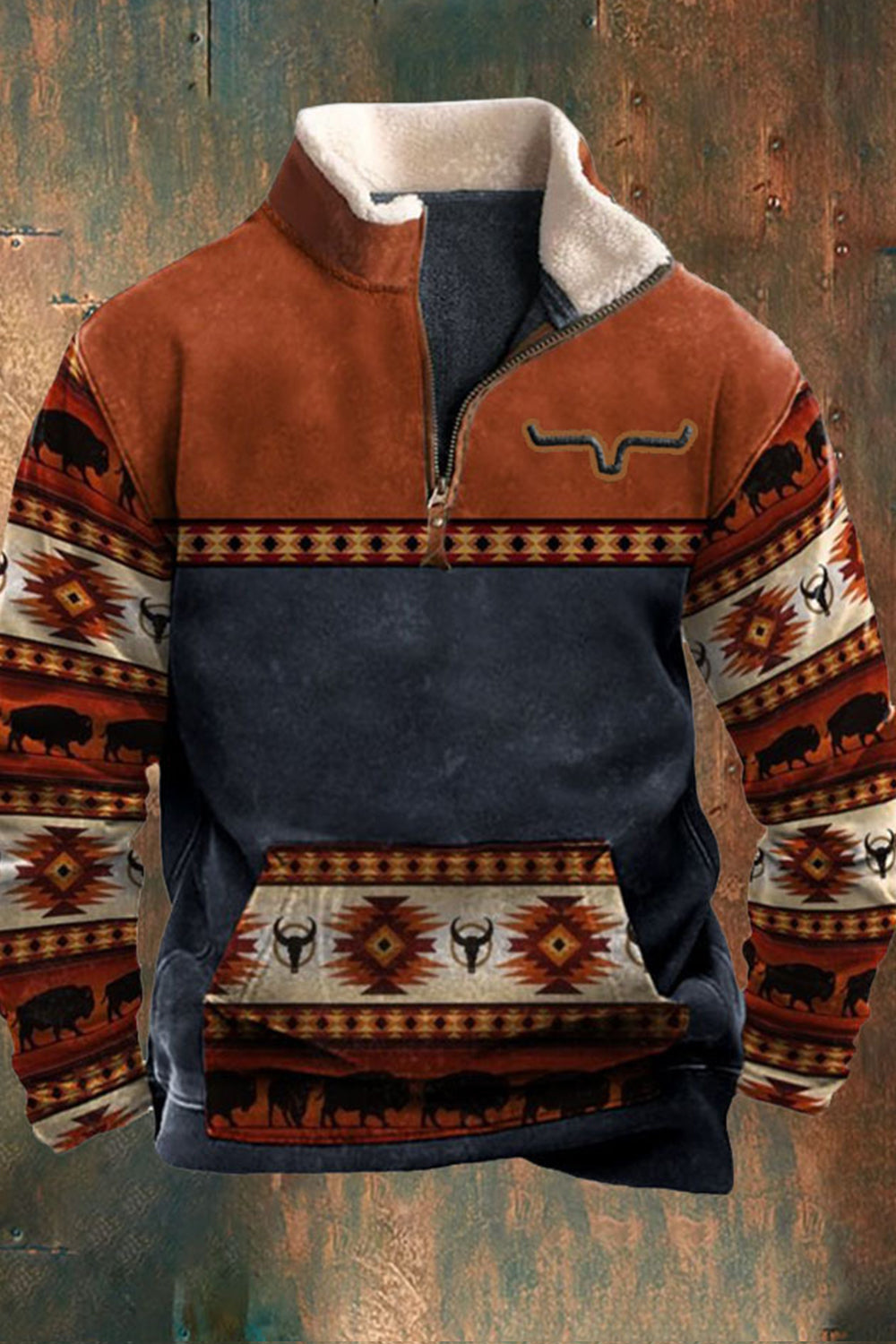 Half-Zip Pullover | Fleece gefüttert | Kängurutasche | Sweatshirt | Herren Winterbekleidung-Braun-S-Chaps Herrenmode