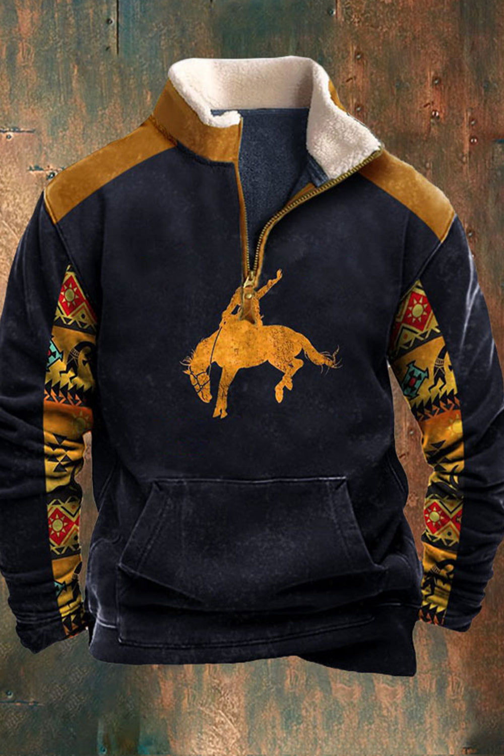 Half-Zip Pullover | Fleece gefüttert | Kängurutasche | Sweatshirt | Herren Winterbekleidung-Navy blau-S-Chaps Herrenmode
