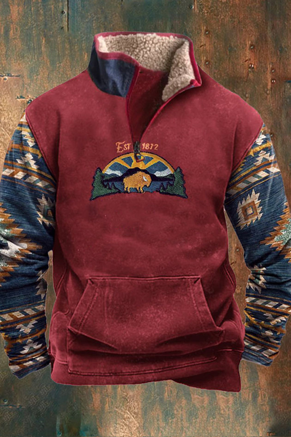 Half-Zip Pullover | Fleece gefüttert | Kängurutasche | Sweatshirt | Herren Winterbekleidung-Rot-S-Chaps Herrenmode