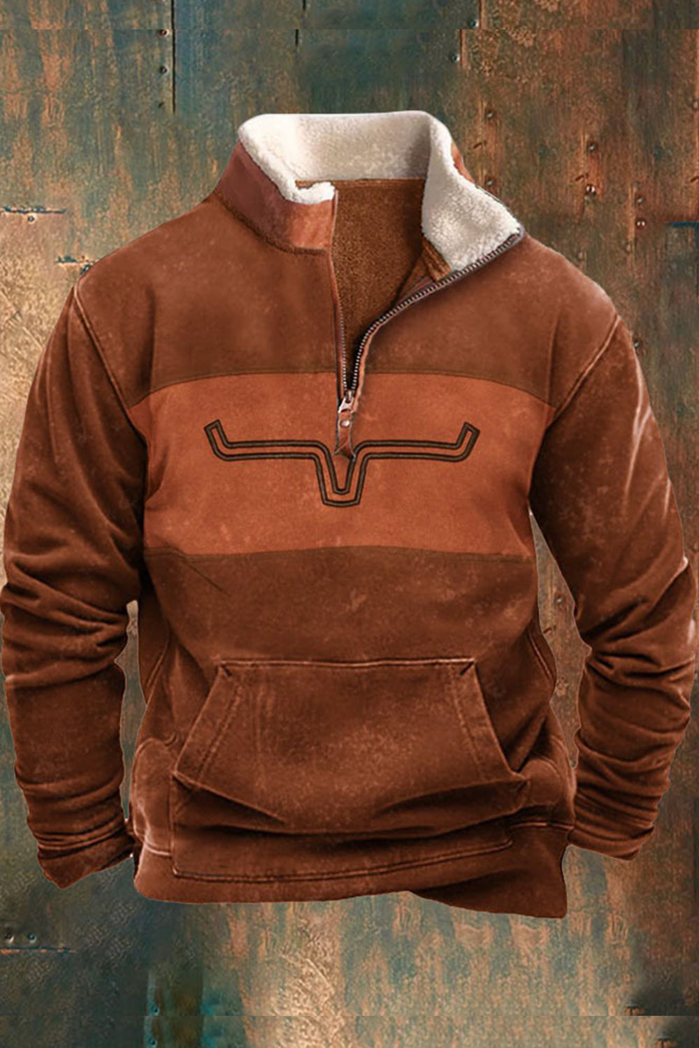 Half-Zip Pullover | Fleece gefüttert | Kängurutasche | Sweatshirt | Herren Winterbekleidung-Schokoladenbraun-S-Chaps Herrenmode