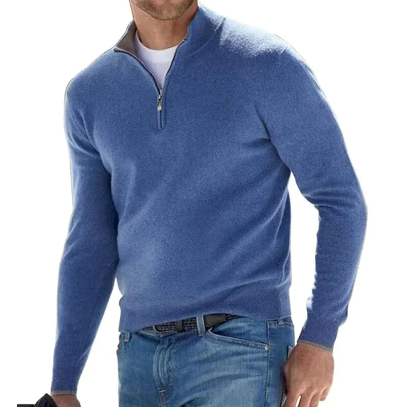 Half-Zip Pullover - Warmer Langarm-Strickpullover für Männer-Blau-S-Chaps Herrenmode