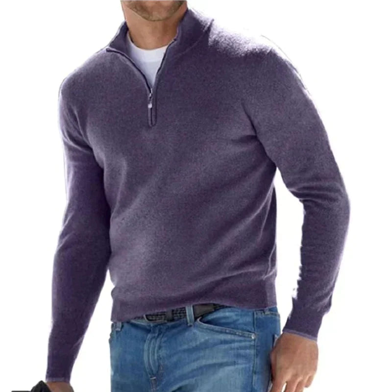Half-Zip Pullover - Warmer Langarm-Strickpullover für Männer-Lila-S-Chaps Herrenmode