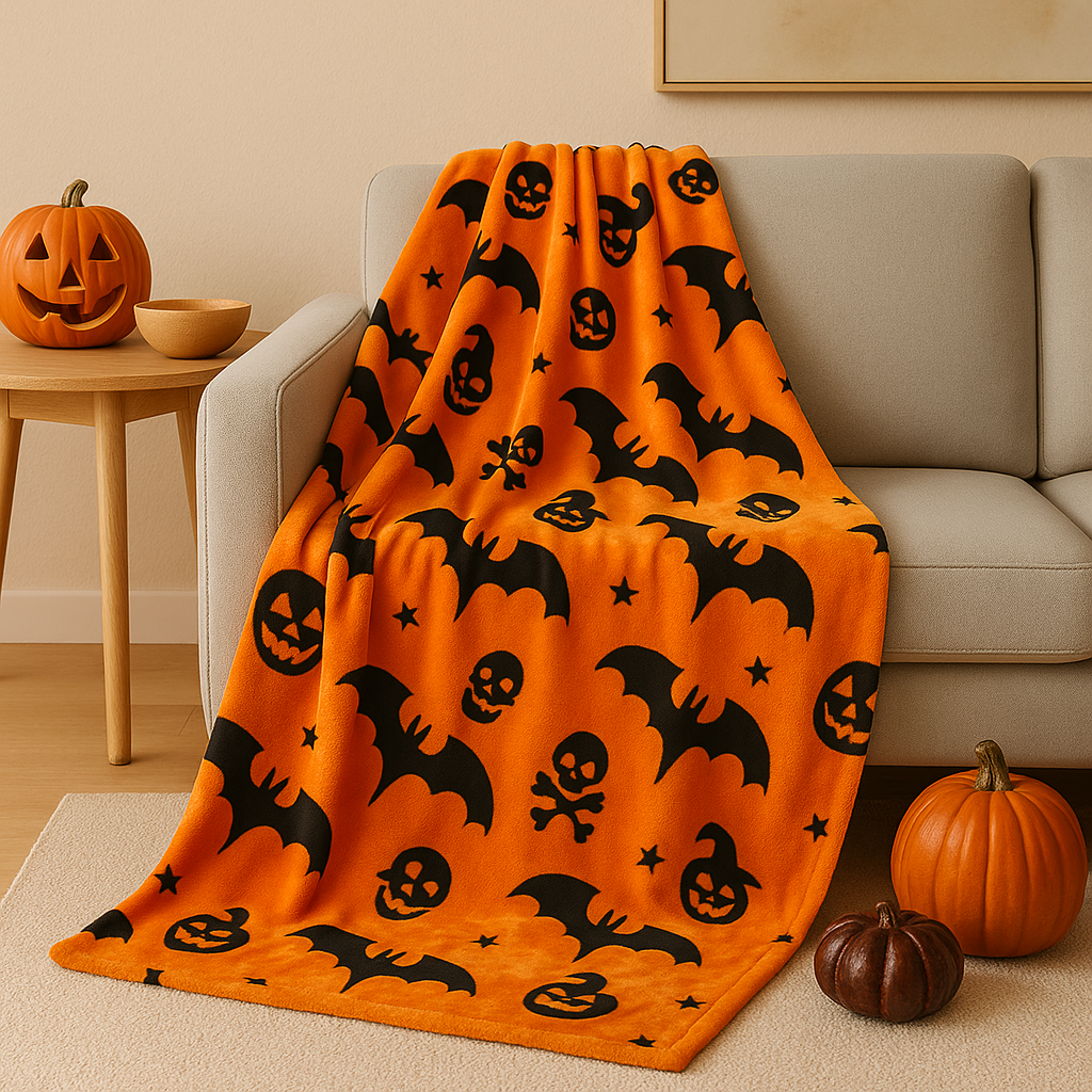 Halloween Decke - Orange - Totenkopf - Halloween Wurf - Halloween Dekoration-Chaps Herrenmode