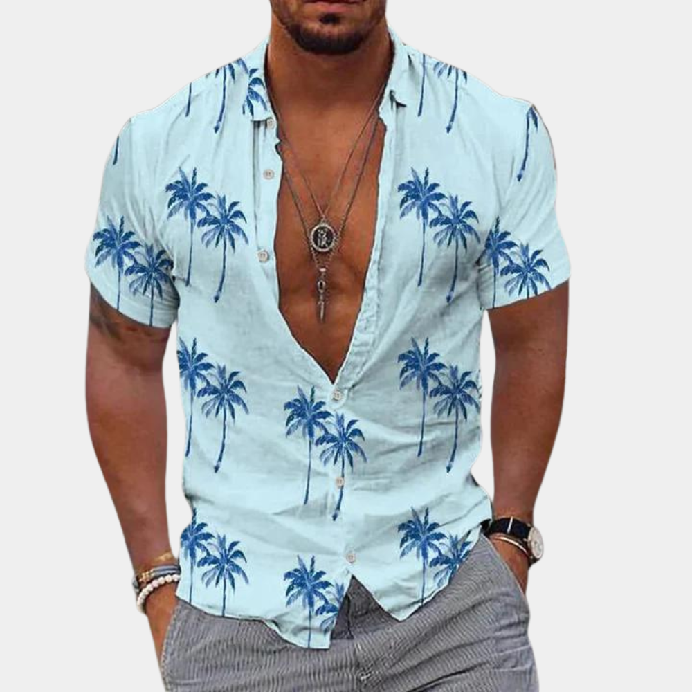 Hawaii-Hemd - Kurzärmeliges Button-Up-Hemd für Männer für den Sommer-Blau-S-Chaps Herrenmode