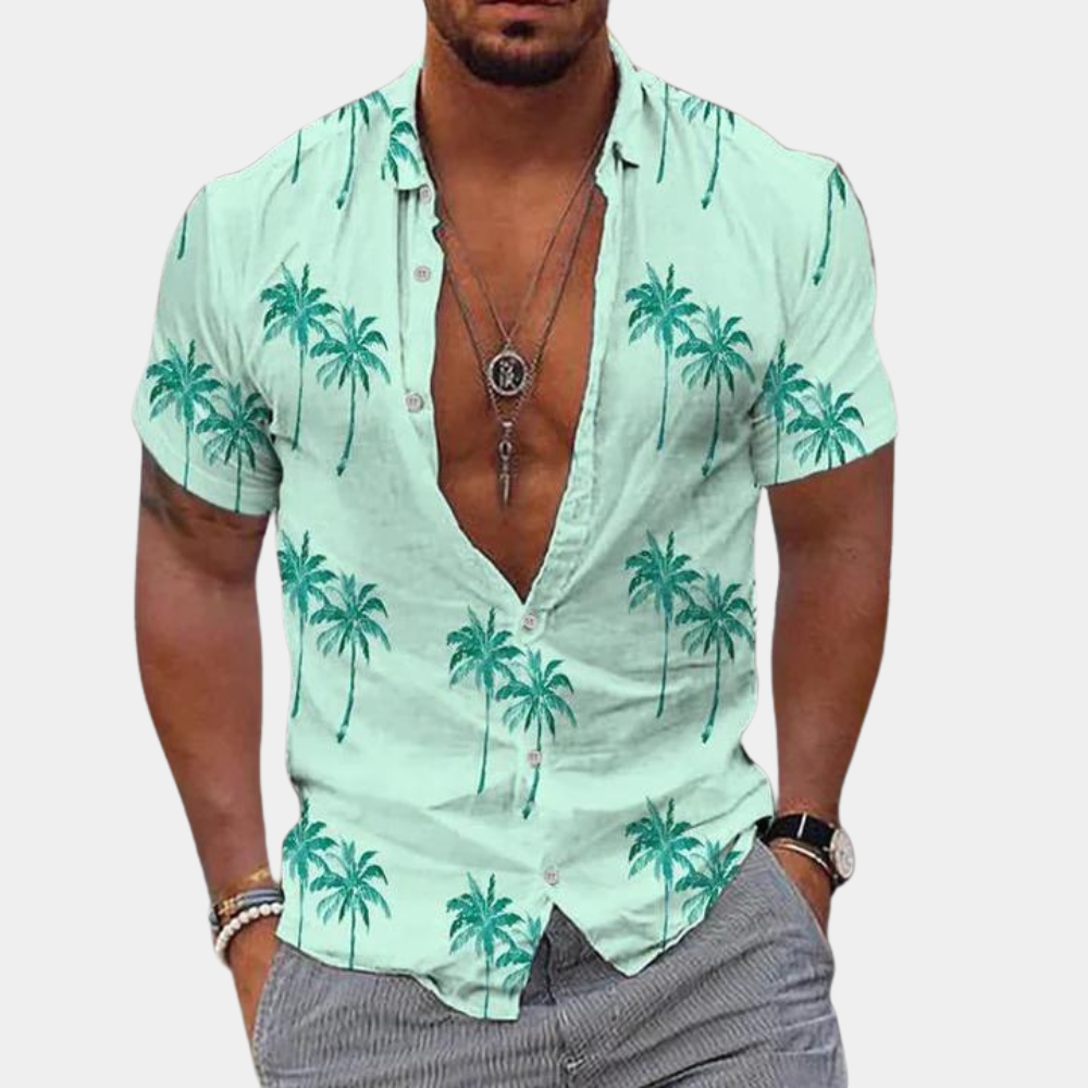 Hawaii-Hemd - Kurzärmeliges Button-Up-Hemd für Männer für den Sommer-Grün-S-Chaps Herrenmode