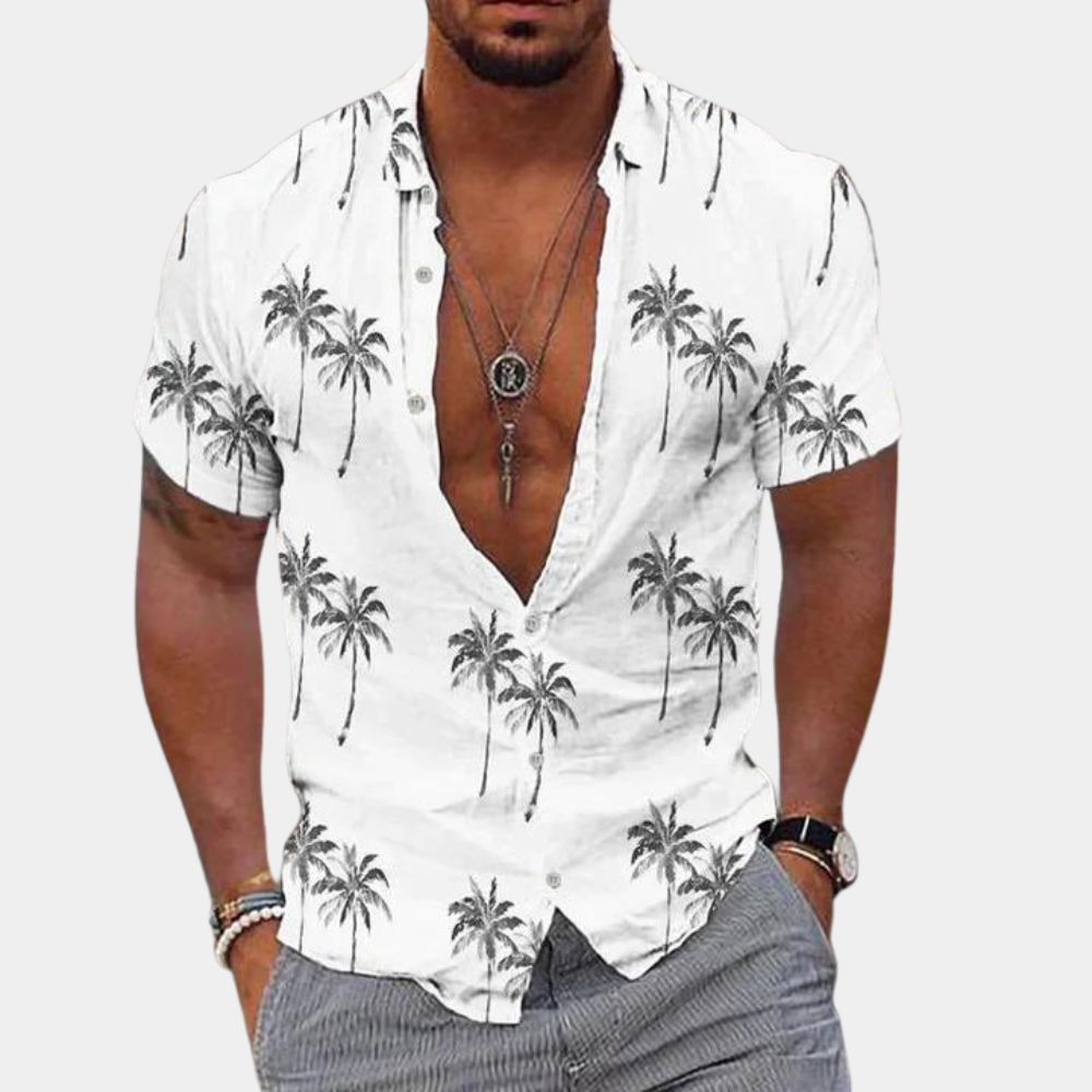 Hawaii-Hemd - Kurzärmeliges Button-Up-Hemd für Männer für den Sommer-Weiß-S-Chaps Herrenmode