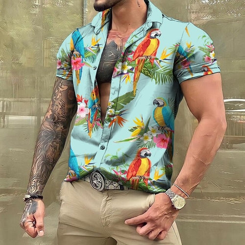Hawaiihemd - Button-Up - Bedruckt - Kurzarmhemd - Herrenhemden-Gelb-S-Chaps Herrenmode