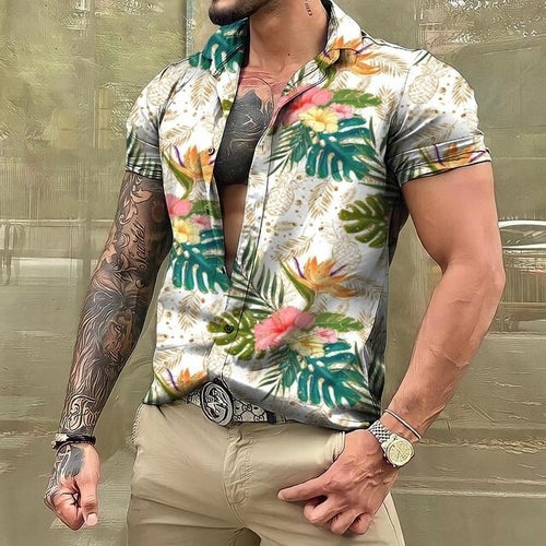 Hawaiihemd - Button-Up - Bedruckt - Kurzarmhemd - Herrenhemden-Khaki-S-Chaps Herrenmode