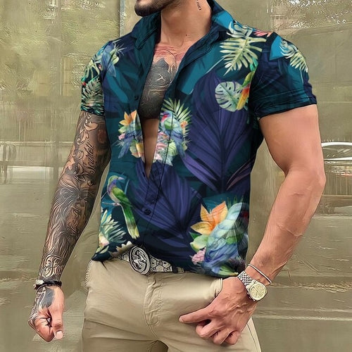 Hawaiihemd - Button-Up - Bedruckt - Kurzarmhemd - Herrenhemden-Marineblau-S-Chaps Herrenmode